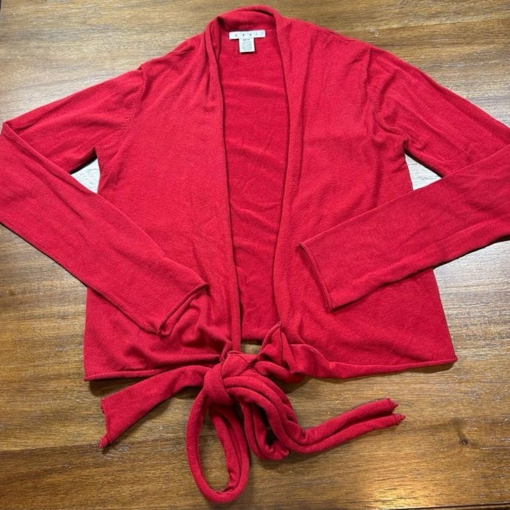 CAbi Red Women's Cardigan with Tie Front